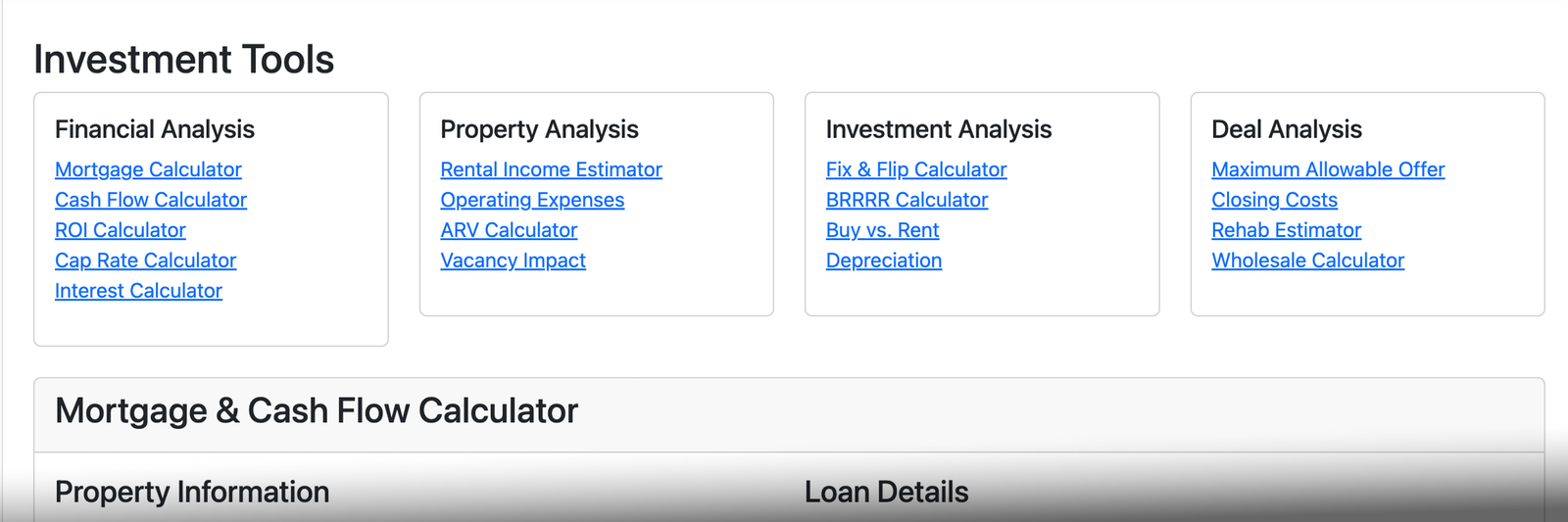 Investment Tools Dashboard